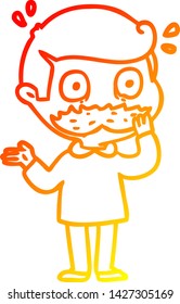 warm gradient line drawing of a cartoon man with mustache shocked