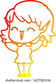 warm gradient line drawing of a cartoon elf girl