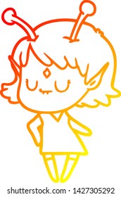 dibujo de línea de degradado cálido de una chica alienígena