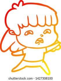 warm gradient line drawing of a cartoon worried woman