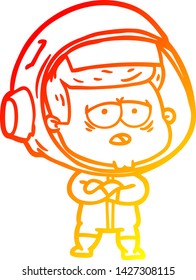 warm gradient line drawing of a cartoon tired astronaut