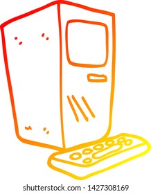 warm gradient line drawing of a cartoon office computer