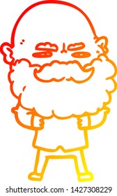 warm gradient line drawing of a cartoon man with beard frowning