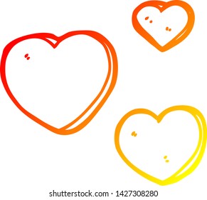 dibujo de línea de degradado cálido de una caricatura de corazones de amor