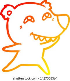 warm gradient line drawing of a cartoon bear showing teeth
