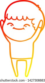 warm gradient line drawing of a cartoon smiling boy
