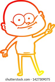 warm gradient line drawing of a cartoon bald man staring