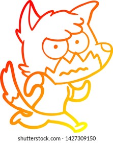 warm gradient line drawing of a cartoon annoyed fox