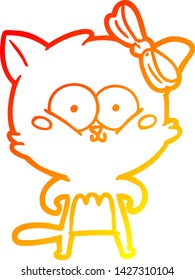 dibujo de línea de degradado cálido de un gato de dibujos animados