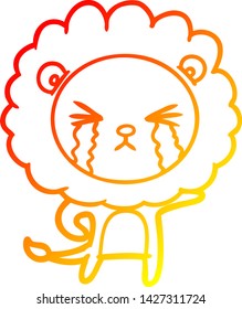 warm gradient line drawing of a cartoon crying lion