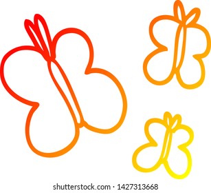 warm gradient line drawing of a cartoon butterflies
