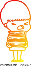 warm gradient line drawing of a cartoon stressed man