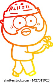 warm gradient line drawing of a cartoon bearded man grasping