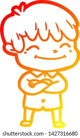 dibujo de línea de gradiente cálido de un niño feliz con dibujos animados