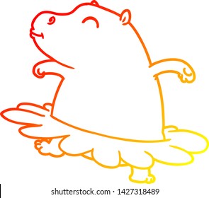 dibujo de línea de gradiente cálido de una caricatura hippo bailerina