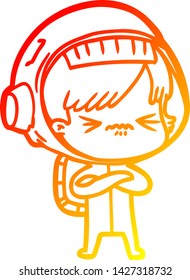 warm gradient line drawing of a cartoon astronaut woman