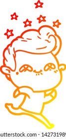 warm gradient line drawing of a cartoon excited man