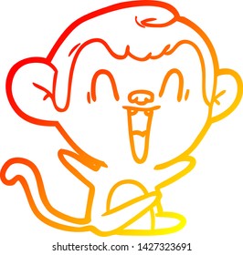 warm gradient line drawing of a cartoon laughing monkey