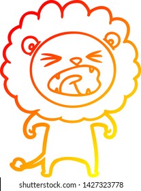 dibujo de línea de gradiente cálido de un león enojado