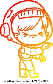warm gradient line drawing of a cartoon astronaut woman