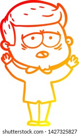warm gradient line drawing of a cartoon tired man