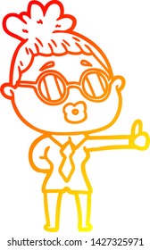 warm gradient line drawing of a cartoon woman wearing spectacles