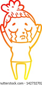 warm gradient line drawing of a cartoon crying woman