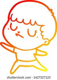 dibujo de línea de gradiente cálido de un niño gruñón de caricatura
