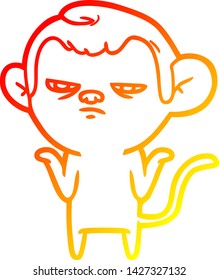 warm gradient line drawing of a cartoon monkey