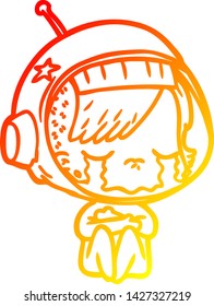 warm gradient line drawing of a cartoon crying astronaut girl