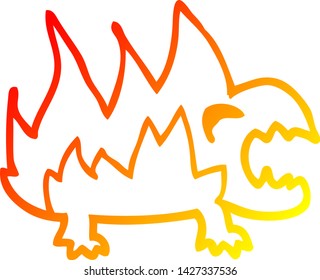 dibujo de línea de degradado cálido de un demonio de incendio de dibujos animados