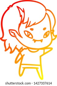 warm gradient line drawing of a cartoon friendly vampire girl