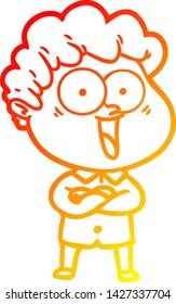 warm gradient line drawing of a cartoon happy man