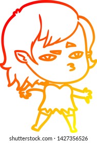 dibujo de línea de gradiente cálido de una niña vampiro de dibujos animados