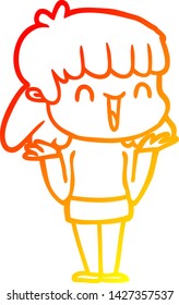 warm gradient line drawing of a cartoon woman