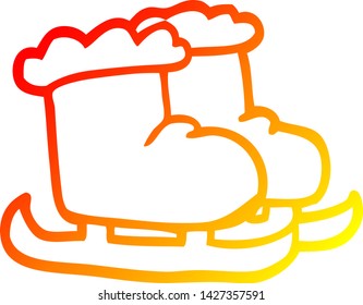 warm gradient line drawing of a cartoon ice skating boots