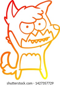warm gradient line drawing of a cartoon grinning fox