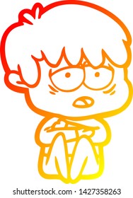 dibujo de línea de gradiente cálido de un niño exhausto de caricatura