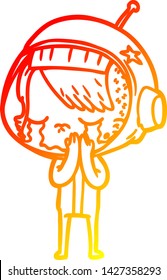 warm gradient line drawing of a cartoon crying astronaut girl