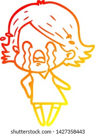 warm gradient line drawing of a cartoon woman crying