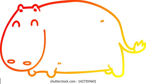 warm gradient line drawing of a cartoon hippo