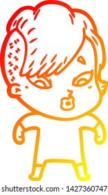 warm gradient line drawing of a cartoon surprised girl