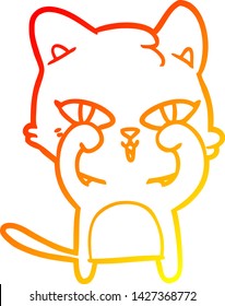 warm gradient line drawing of a cartoon cat rubbing eyes