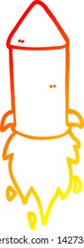 dibujo de línea de degradado cálido de un cohete de dibujos animados