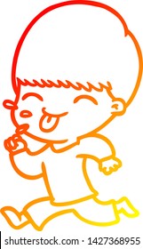 warm gradient line drawing of a cartoon boy sticking out tongue