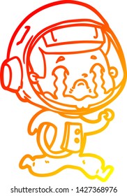 warm gradient line drawing of a cartoon crying astronaut