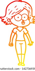 dibujo de línea de gradiente cálido de una niña de dibujos animados