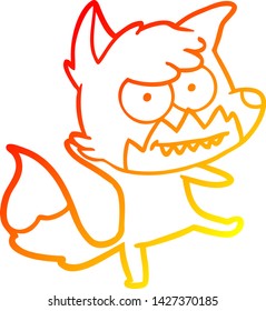 dibujo de línea de gradiente cálido de un zorro de barrido de dibujos animados