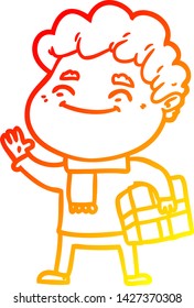 warm gradient line drawing of a cartoon friendly man