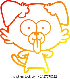 warm gradient line drawing of a cartoon dog with tongue sticking out